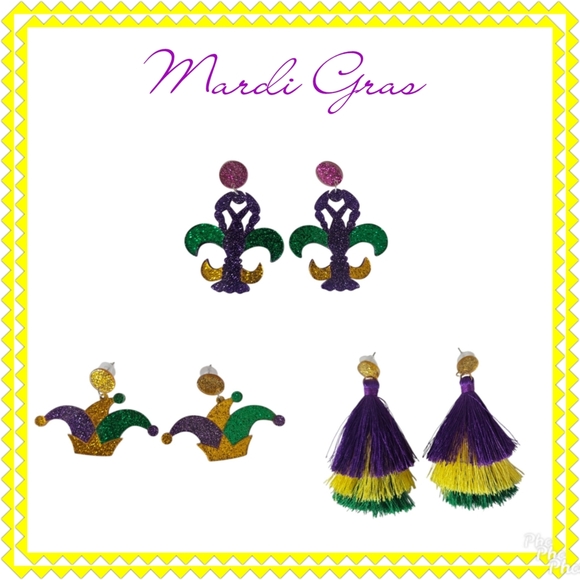 Women's Mardi Gras Earring Set of 3 NEW - Picture 1 of 4